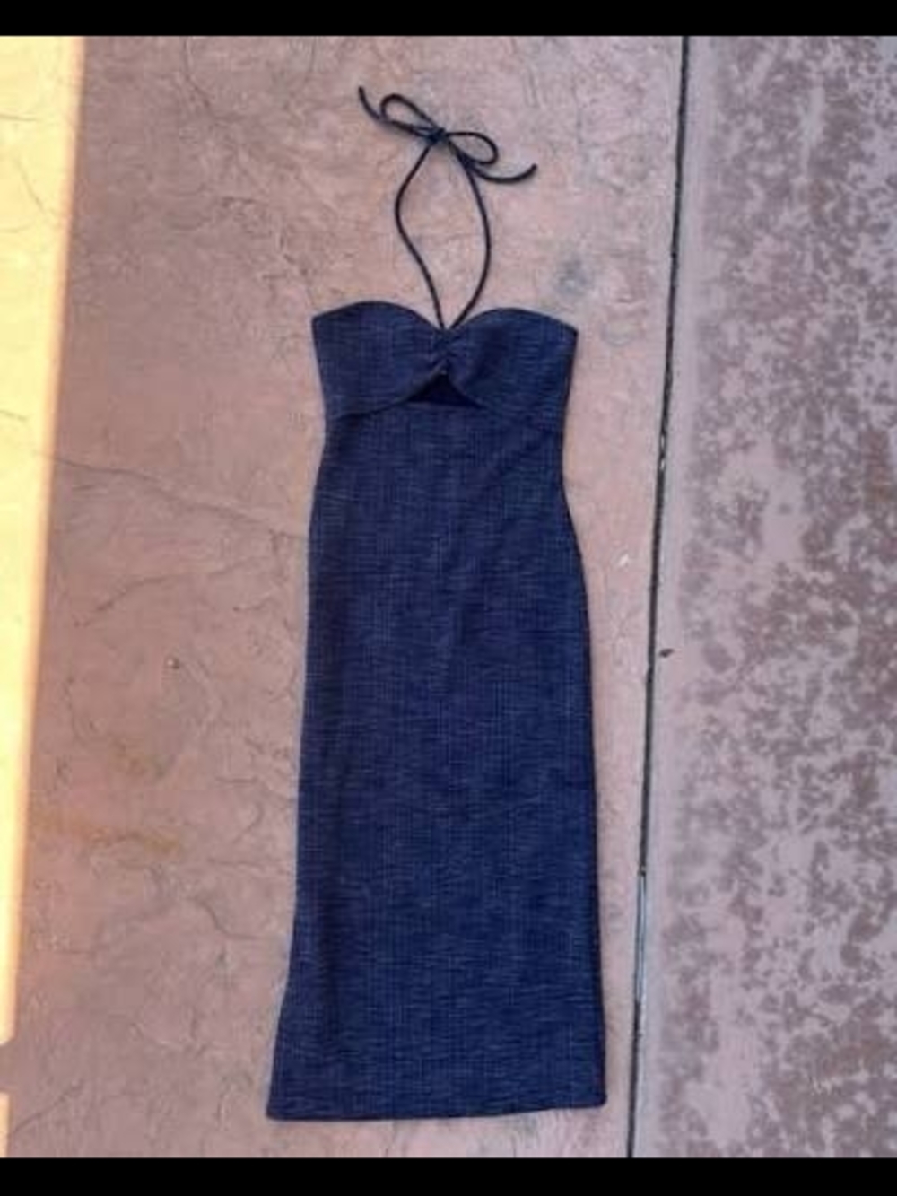 Reformation Navy Strapless Midi Dress with Halter Tie